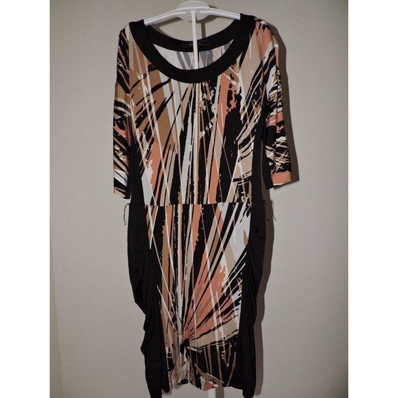 BCBGMaxazria Sheath Dress Ruffle Sides Brown Black Career Work Fall BCBG XS - Picture 2 of 4